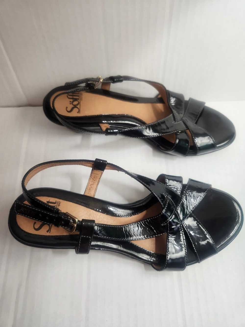 Womens SOFFT Black Patent Leather Slingback Sandals
